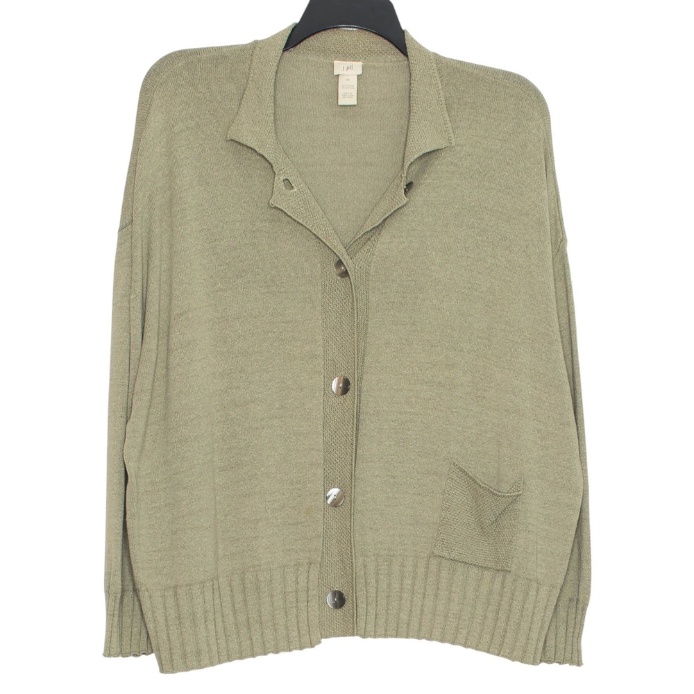 Vintage J Jill Cardigan Oversized Minimalist Coastal Grandma Quiet Luxury Sage M